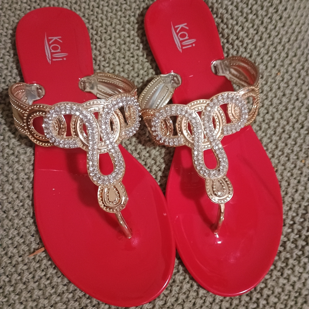 Kali Women's Rhinestone Thong Flat Jelly Sandals